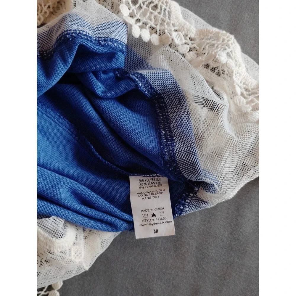 NWOT Hayden Los Angeles Sleeveless Lace Trim‎ Blue Dress Resort Nautical Women M